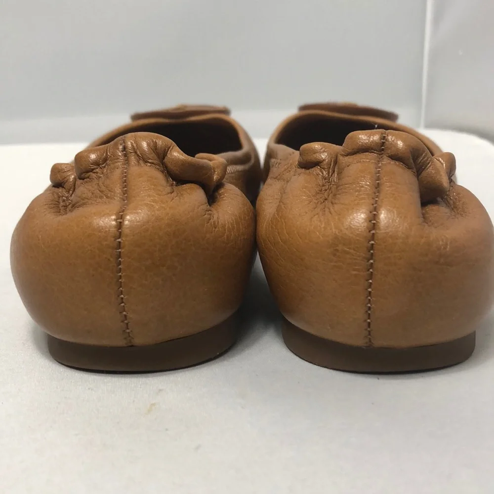 Tory Burch Tan Leather Logo Ballet Flats
